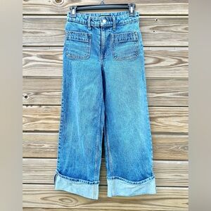 FREE ASSEMBLY Women’s Wide Leg Cropped Cuffed Jeans Front & Back Pockets Size 0